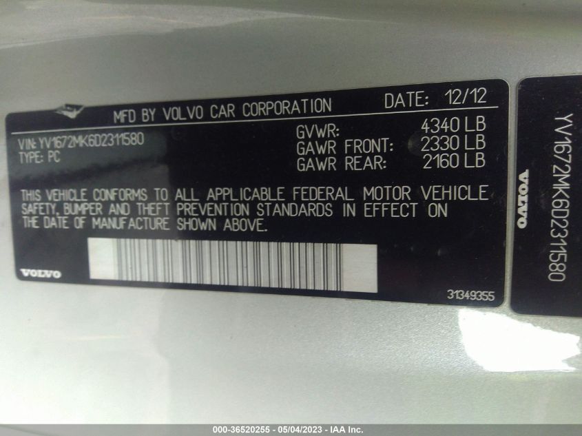 2013 VOLVO C30 T5 - YV1672MK6D2311580