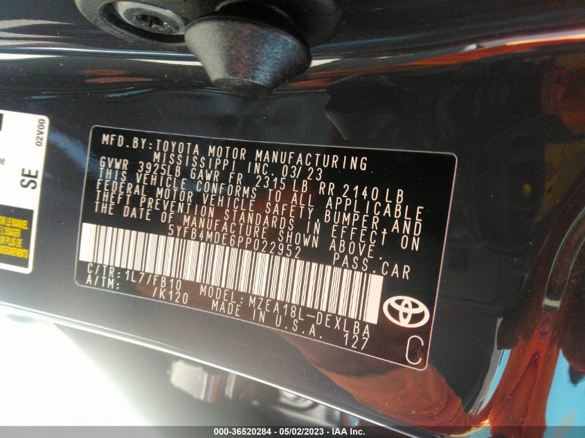 2023 TOYOTA COROLLA LE - 5YFB4MDE6PP022952