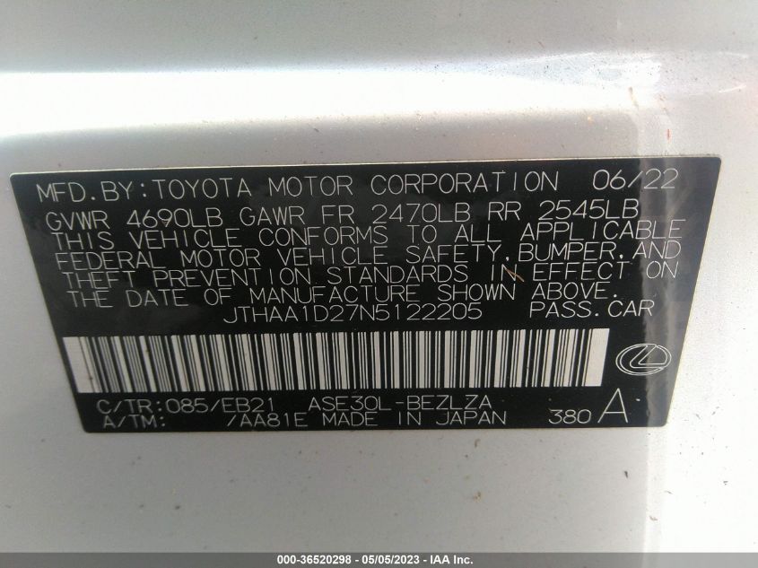 2022 LEXUS IS IS 300 - JTHAA1D27N5122205