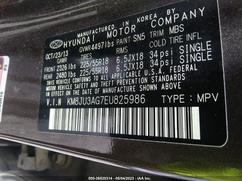 2014 HYUNDAI TUCSON LIMITED - KM8JU3AG7EU825986