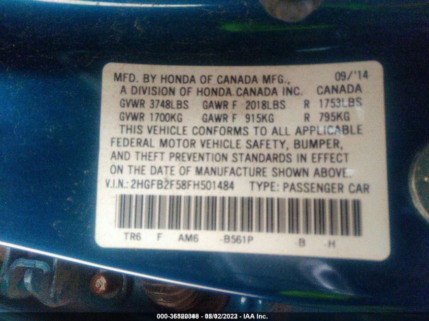 2015 HONDA CIVIC SEDAN LX - 2HGFB2F58FH501484