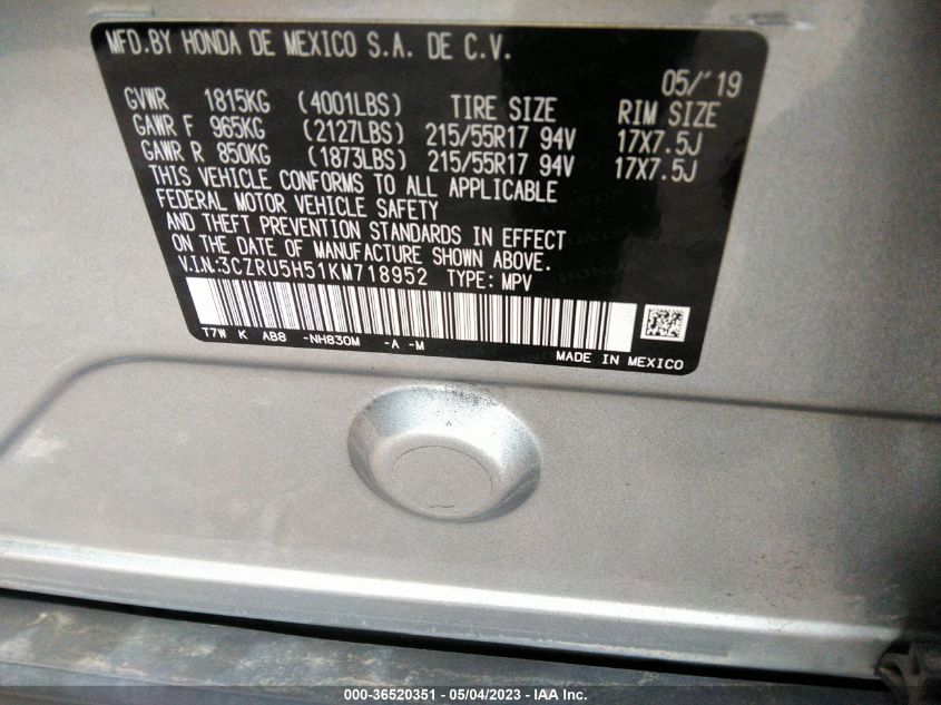 2019 HONDA HR-V EX - 3CZRU5H51KM718952