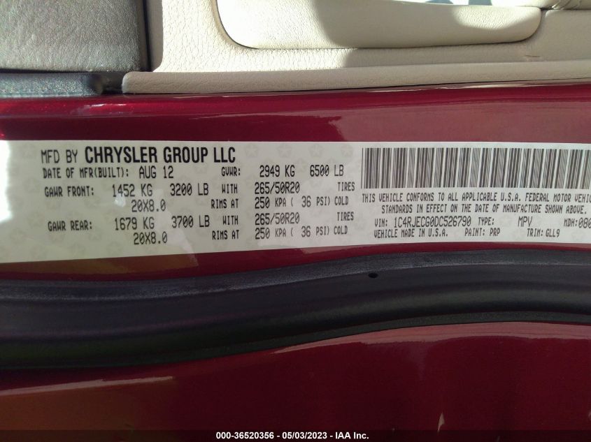 2013 JEEP GRAND CHEROKEE OVERLAND - 1C4RJECG0DC526790