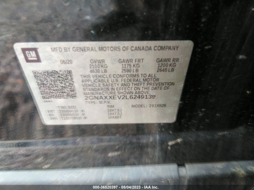 2020 CHEVROLET EQUINOX PREMIER - 2GNAXXEV2L6249139