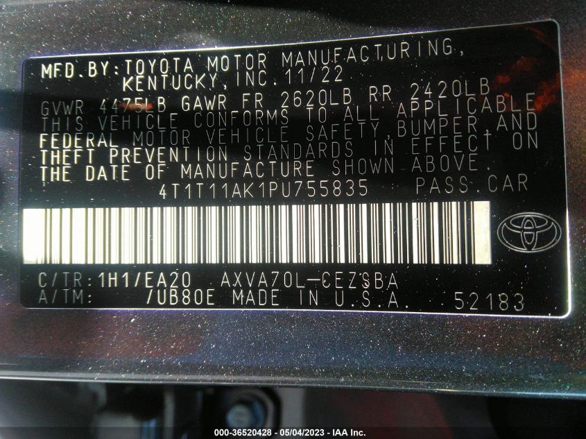 2023 TOYOTA CAMRY SE - 4T1T11AK1PU755835