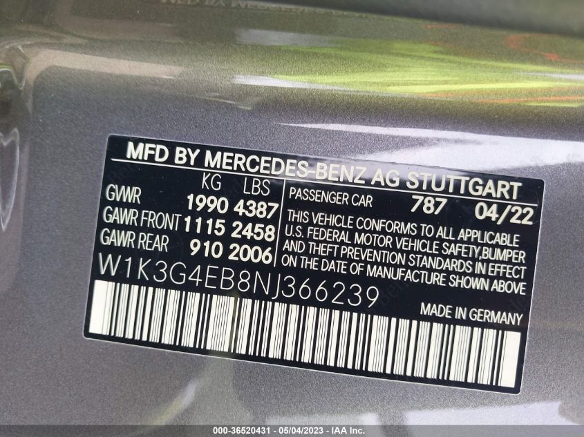 2022 MERCEDES-BENZ A-CLASS A 220 - W1K3G4EB8NJ366239