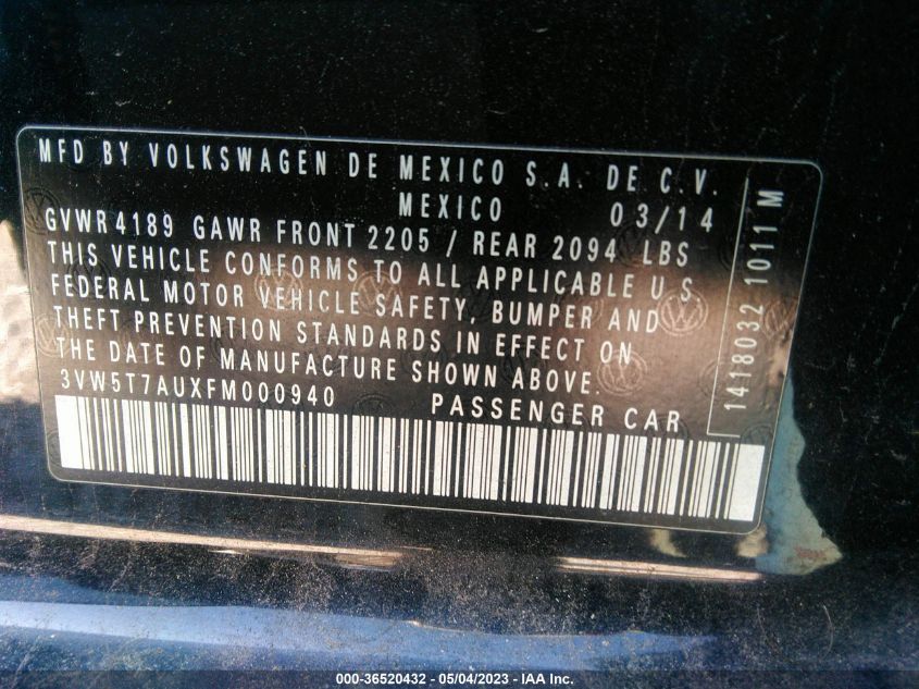 2015 VOLKSWAGEN GOLF GTI SE - 3VW5T7AUXFM000940