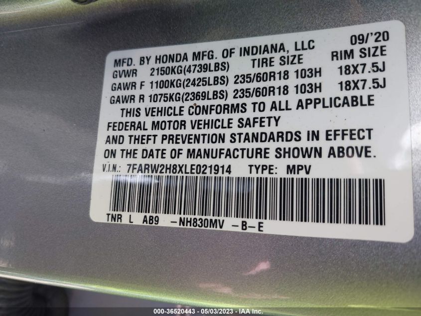 2020 HONDA CR-V EX-L - 7FARW2H8XLE021914