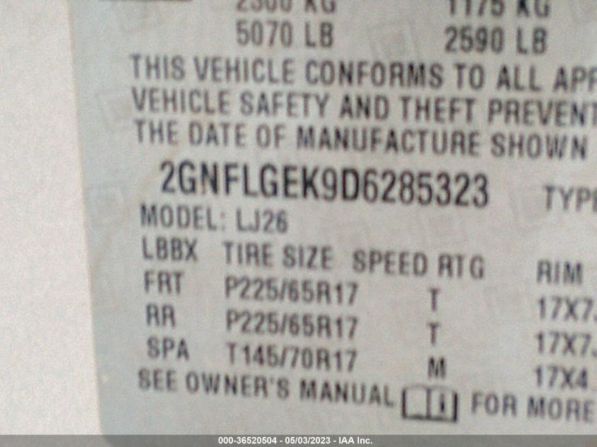 2013 CHEVROLET EQUINOX LTZ - 2GNFLGEK9D6285323