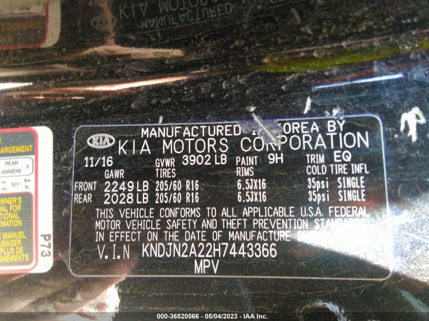 2017 KIA SOUL BASE - KNDJN2A22H7443366