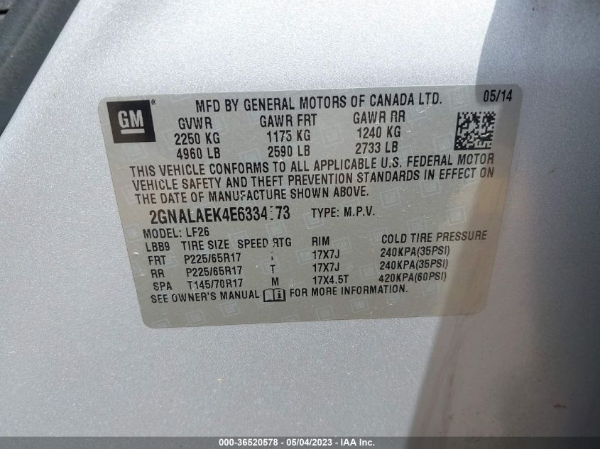 2014 CHEVROLET EQUINOX LS - 2GNALAEK4E6334873