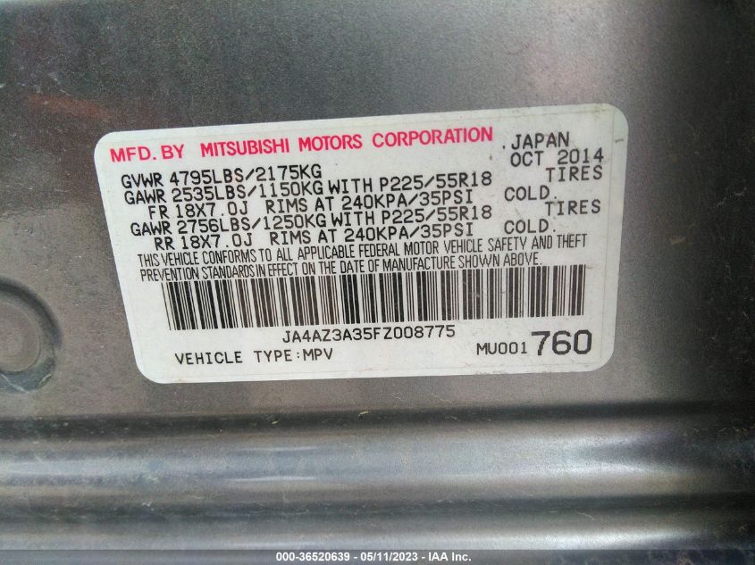 2015 MITSUBISHI OUTLANDER SE - JA4AZ3A35FZ008775