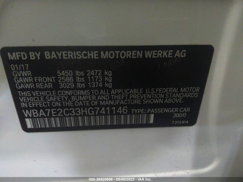 2017 BMW 7 SERIES 740I - WBA7E2C33HG741146