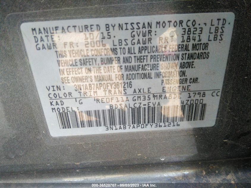 2015 NISSAN SENTRA S - 3N1AB7AP0FY361216