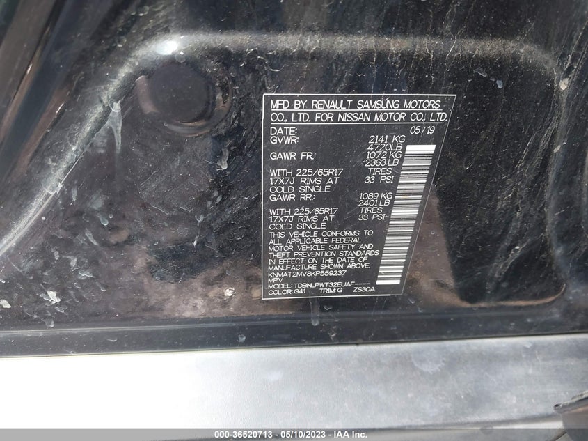 VIN KNMAT2MV8KP559237 2019 NISSAN ROGUE S