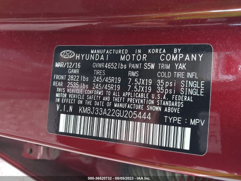 2016 HYUNDAI TUCSON SPORT - KM8J33A22GU205444