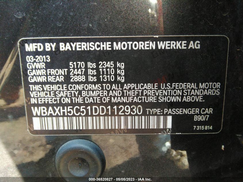 2013 BMW 5 SERIES 528I XDRIVE - WBAXH5C51DD112930
