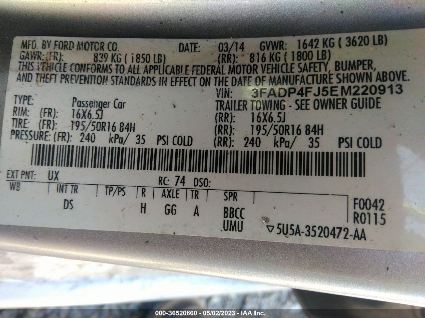 2014 FORD FIESTA TITANIUM - 3FADP4FJ5EM220913