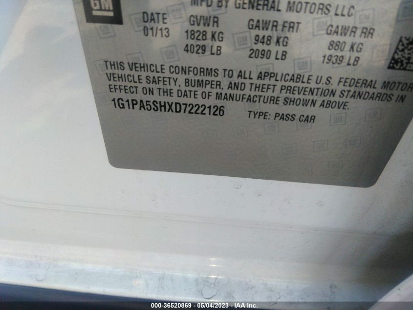 2013 CHEVROLET CRUZE LS - 1G1PA5SHXD7222126