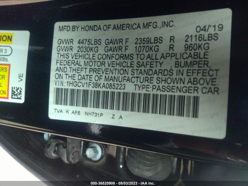 2019 HONDA ACCORD SEDAN SPORT 1.5T - 1HGCV1F38KA085223