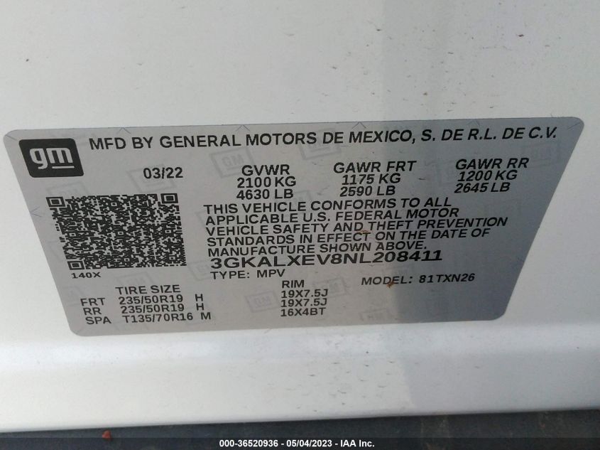 2022 GMC TERRAIN DENALI - 3GKALXEV8NL208411