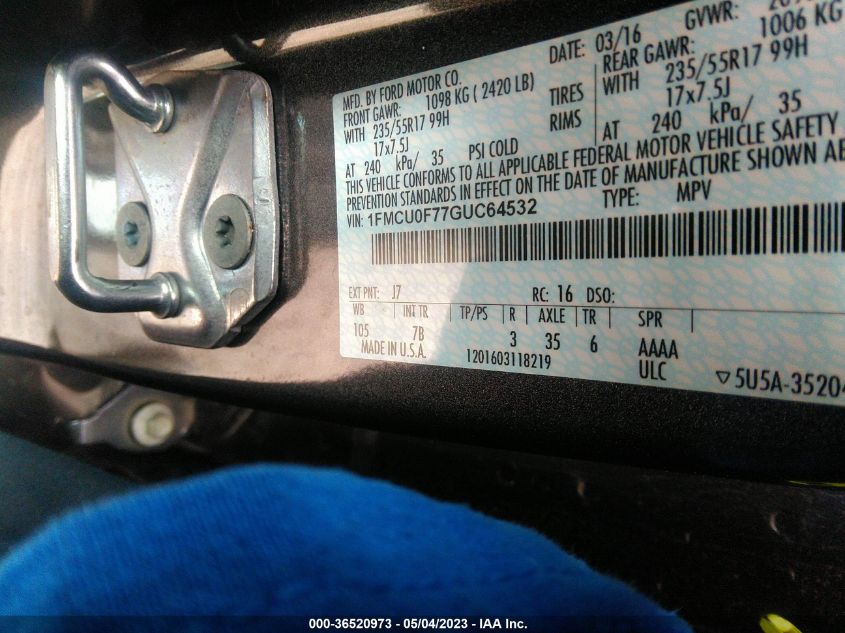 2016 FORD ESCAPE S - 1FMCU0F77GUC64532