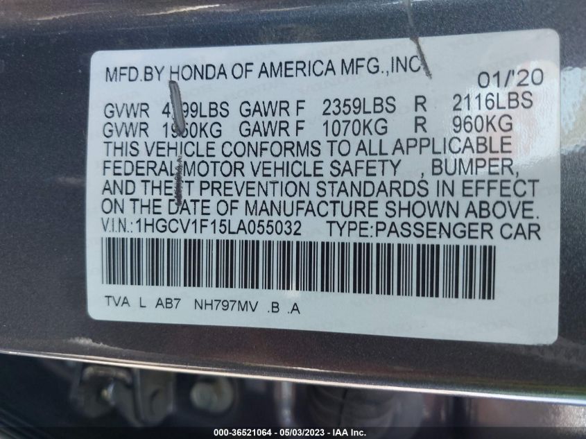 2020 HONDA ACCORD SEDAN LX - 1HGCV1F15LA055032