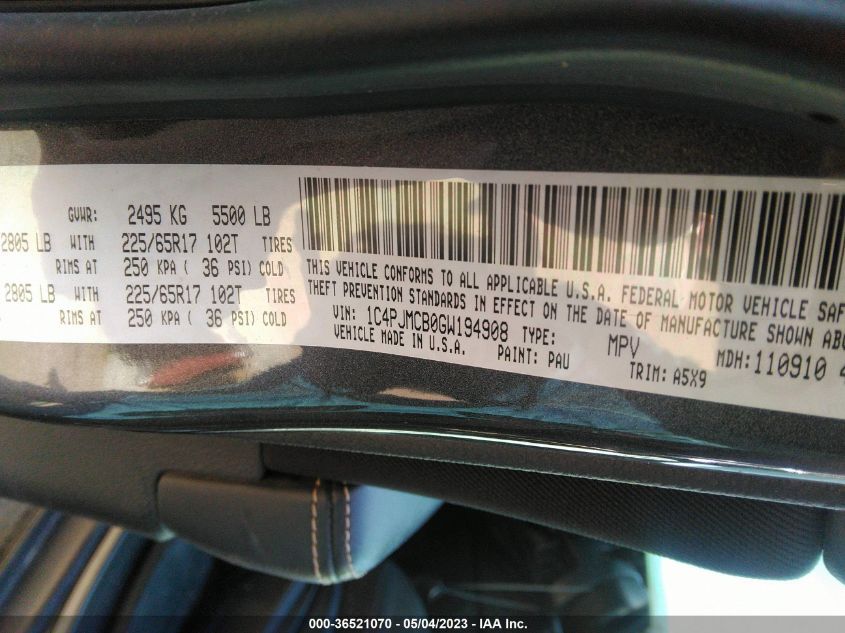 2016 JEEP CHEROKEE LATITUDE - 1C4PJMCB0GW194908