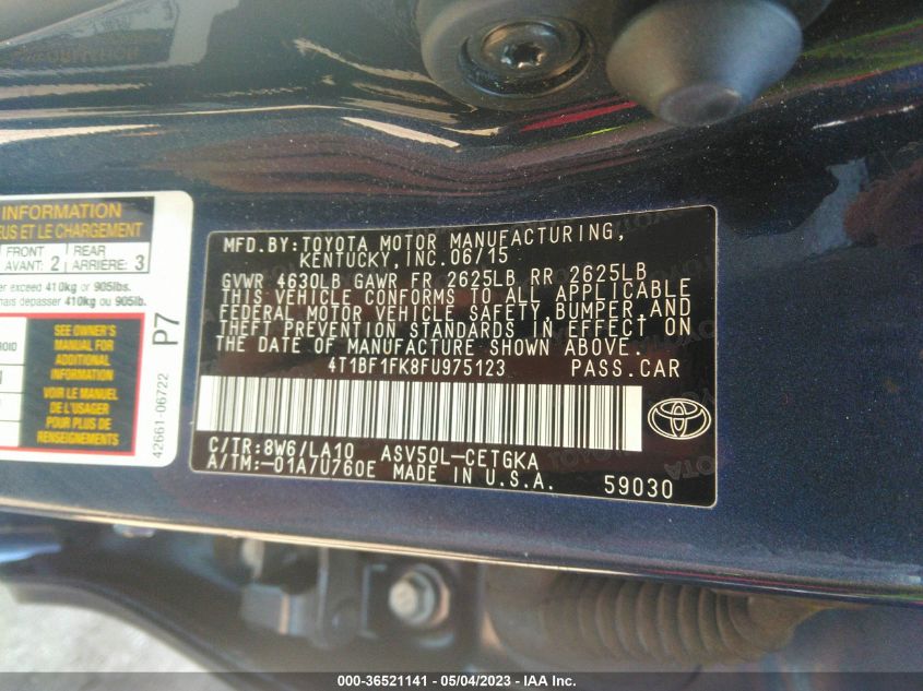2015 TOYOTA CAMRY XLE/SE/LE/XSE - 4T1BF1FK8FU975123