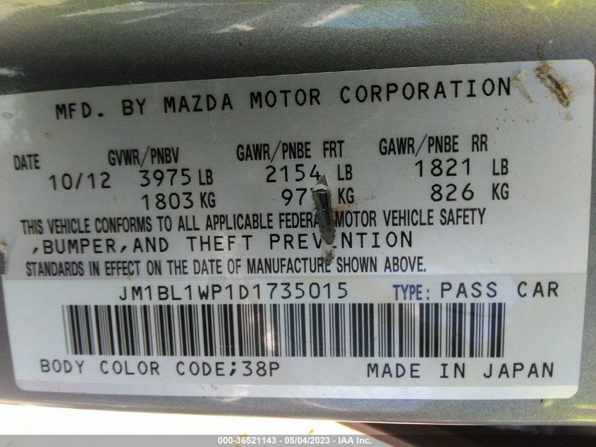 2013 MAZDA MAZDA3 I GRAND TOURING - JM1BL1WP1D1735015