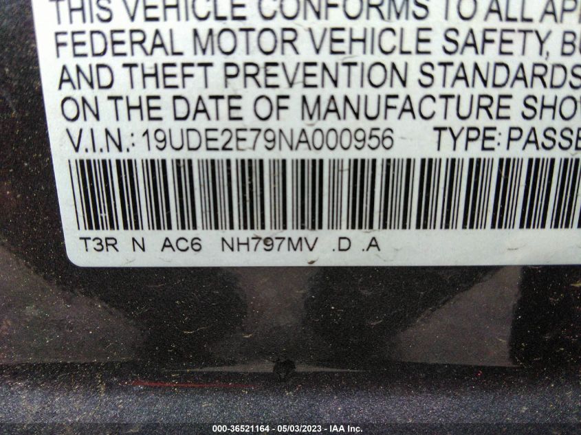 2022 ACURA ILX W/PREMIUM PACKAGE - 19UDE2F79NA000956