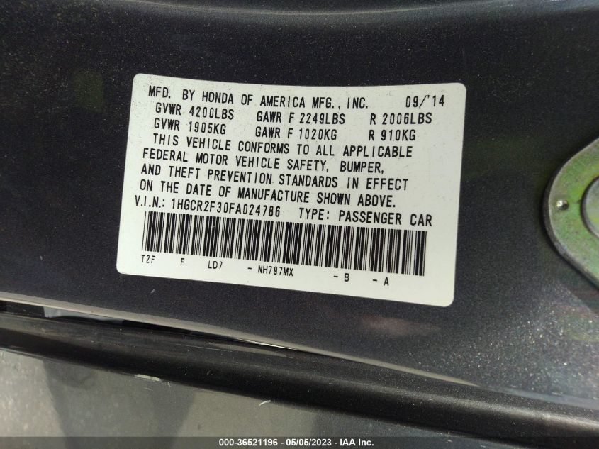 2015 HONDA ACCORD LX - 1HGCR2F30FA024786