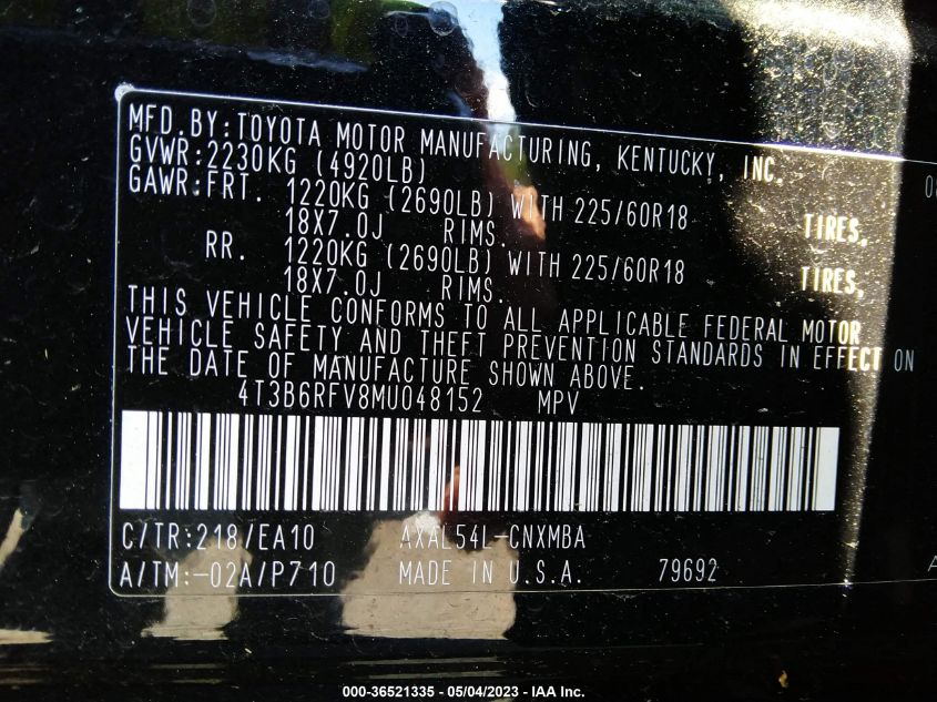 2021 TOYOTA RAV4 HYBRID - 4T3B6RFV8MU048152