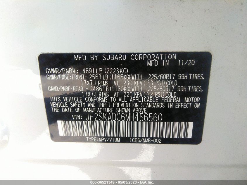2021 SUBARU FORESTER - JF2SKADC6MH456560
