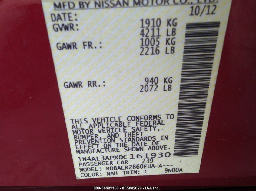 2013 NISSAN ALTIMA 2.5 S - 1N4AL3APXDC161930