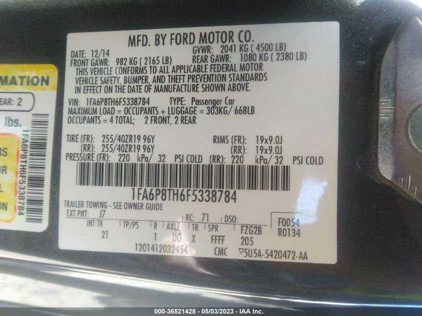 2015 FORD MUSTANG ECOBOOST - 1FA6P8TH6F5338784