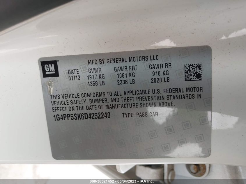 2013 BUICK VERANO - 1G4PP5SK6D4252240