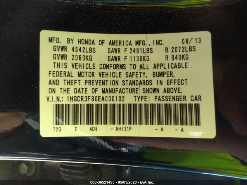 2014 HONDA ACCORD SEDAN EX-L - 1HGCR3F80EA000102