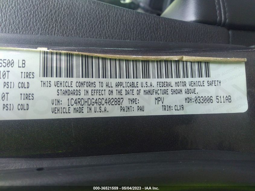 2016 DODGE DURANGO LIMITED - 1C4RDHDG4GC402887