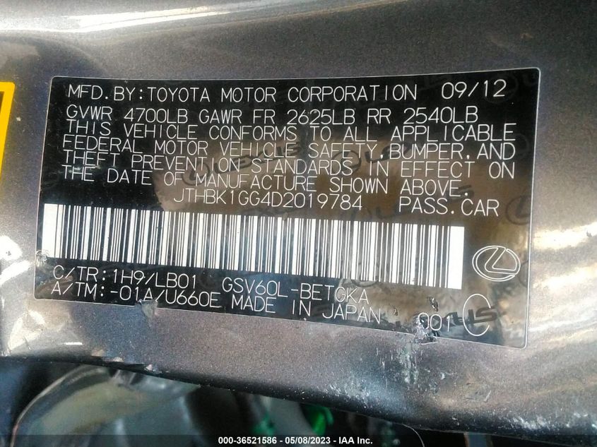 2013 LEXUS ES 350 4DR SDN - JTHBK1GG4D2019784