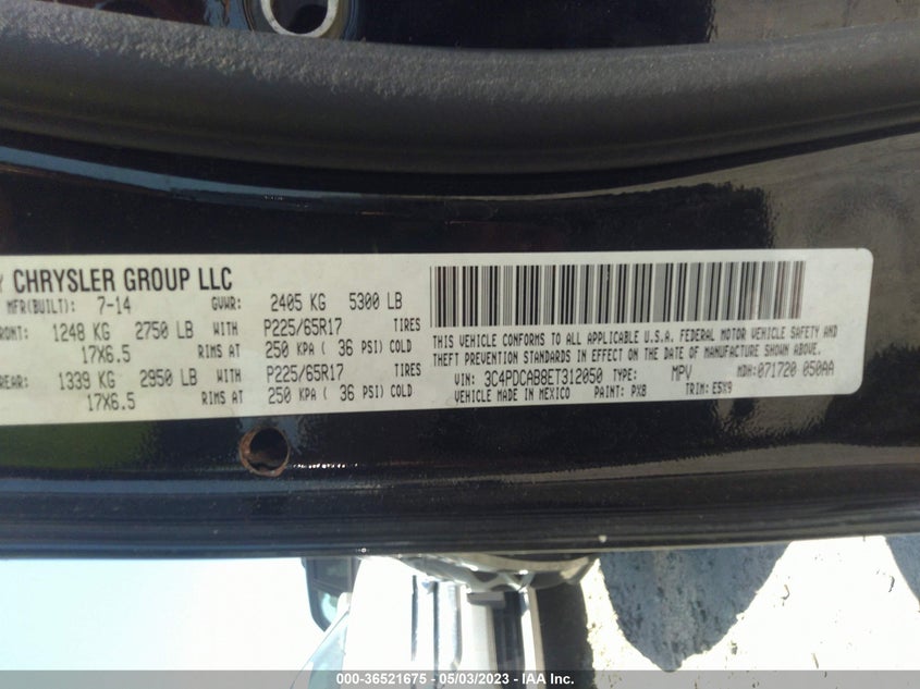 DODGE JOURNEY 2014 VIN 3C4PDCAB8ET312050