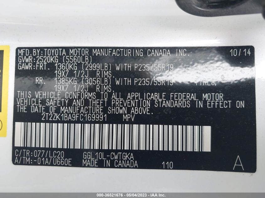 2015 LEXUS RX 350 - 2T2ZK1BA9FC169991
