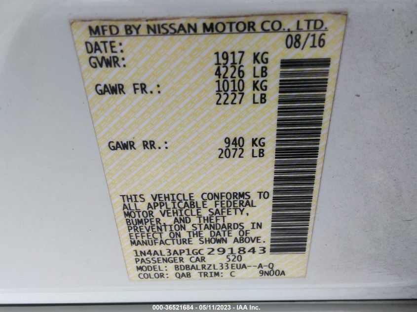 2016 NISSAN ALTIMA 2.5 SL - 1N4AL3AP1GC291843