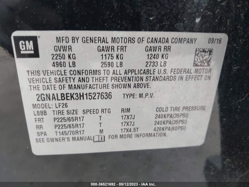 2017 CHEVROLET EQUINOX LS - 2GNALBEK3H1527636