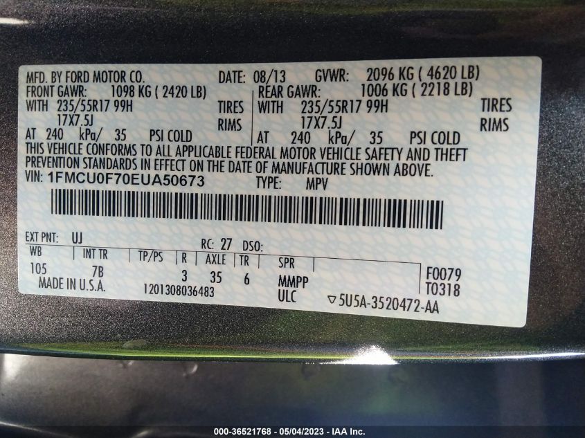 2014 FORD ESCAPE S - 1FMCU0F70EUA50673