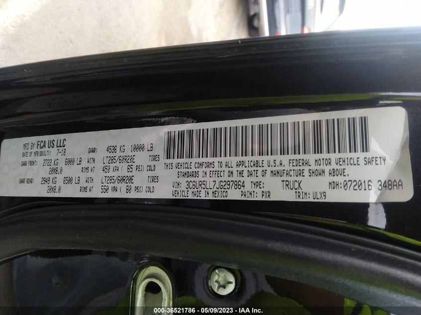 2018 RAM 2500 LIMITED - 3C6UR5LL7JG297864