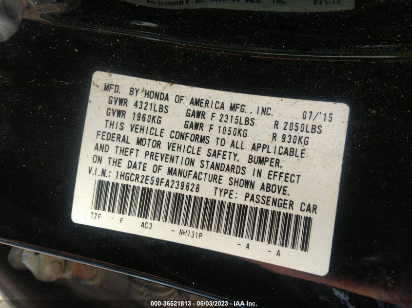 2015 HONDA ACCORD SEDAN SPORT - 1HGCR2E59FA239828