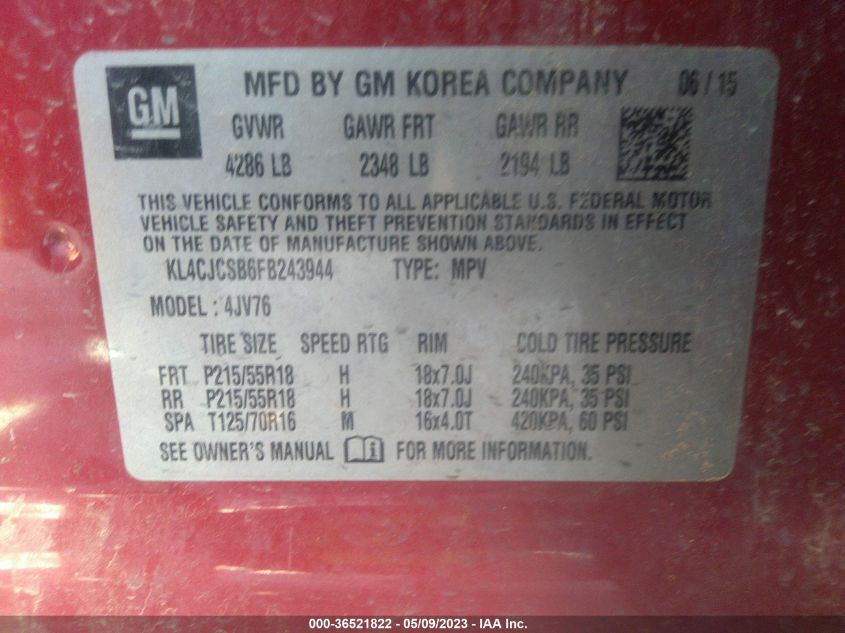 2015 BUICK ENCORE LEATHER - KL4CJCSB6FB243944