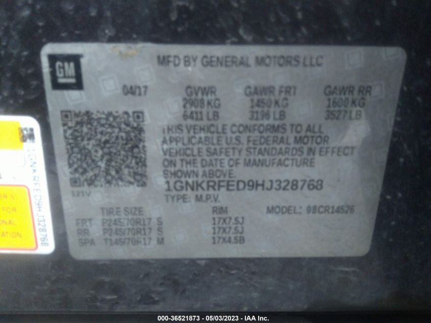 2017 CHEVROLET TRAVERSE LS - 1GNKRFED9HJ328768