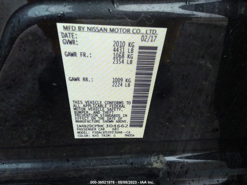 2017 NISSAN LEAF S - 1N4BZ0CP9HC304662